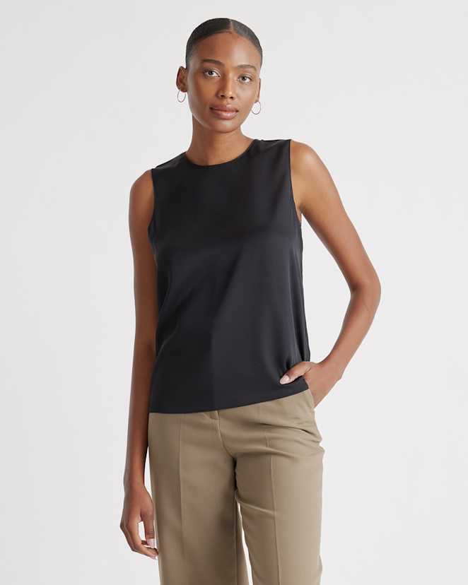 Black Washable Stretch Silk Shell Tank