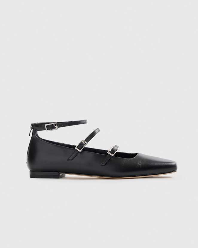 Black Italian Leather Strappy Ballet Flat