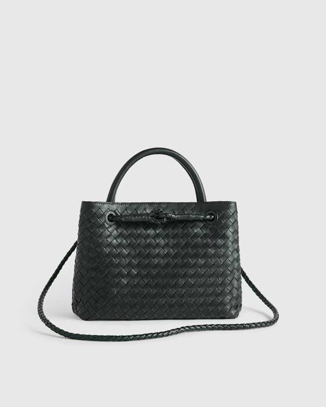 Black Italian Leather Handwoven Mini Satchel