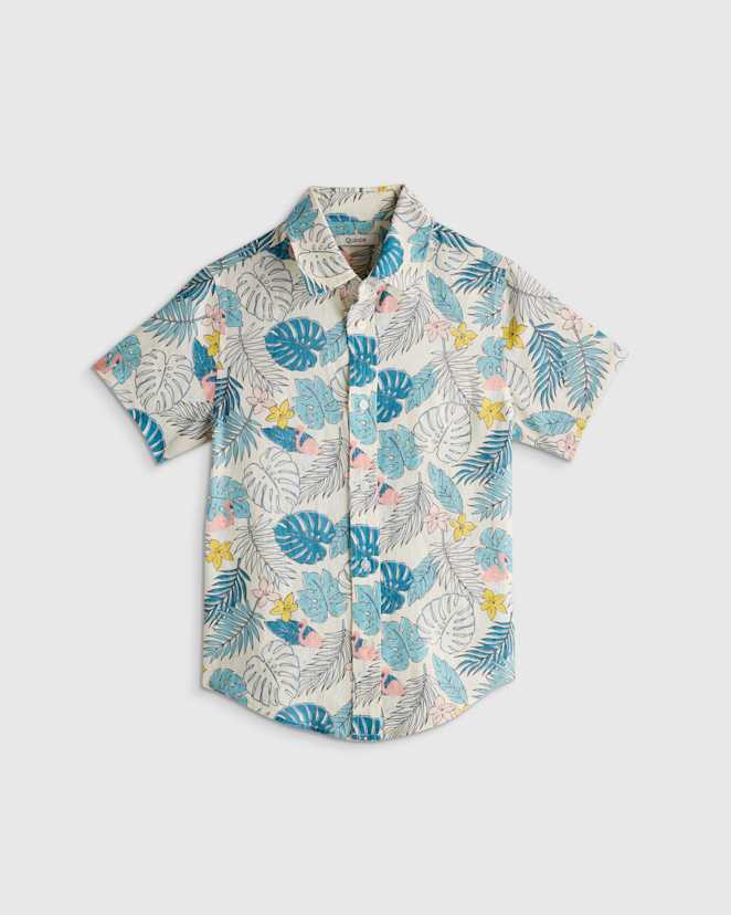 U--978--MVSTRPE-066 EDITED Multi Palm 100% European Linen Printed Short Sleeve Shirt