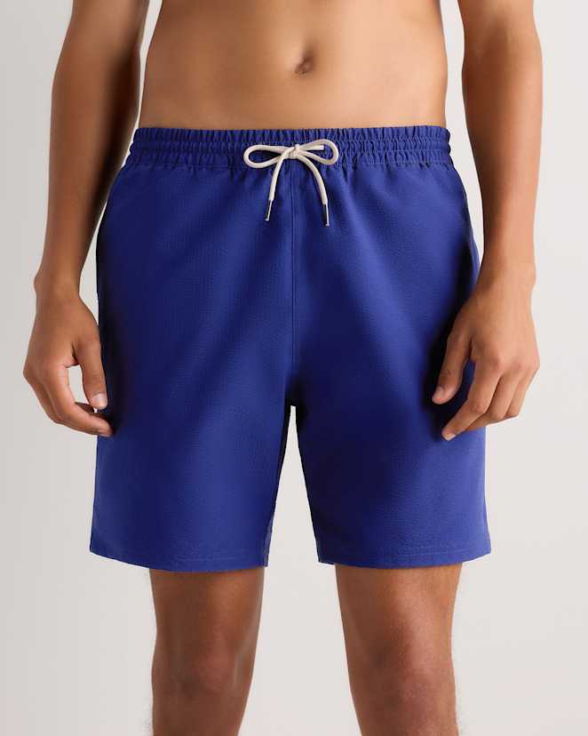 Blue Seersucker Men's Seersucker Swim Trunks