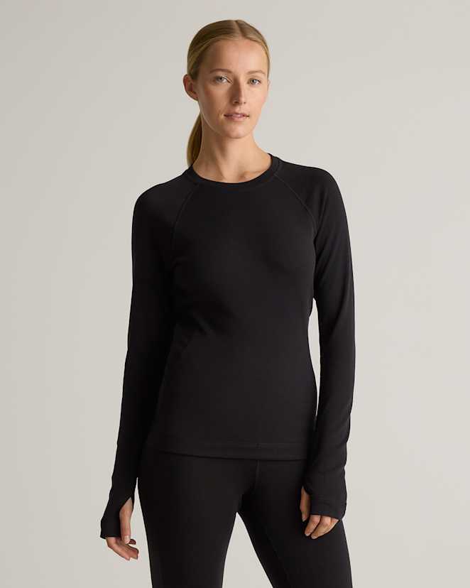 Black 100% Merino Wool Cold Weather Base Layer Crew