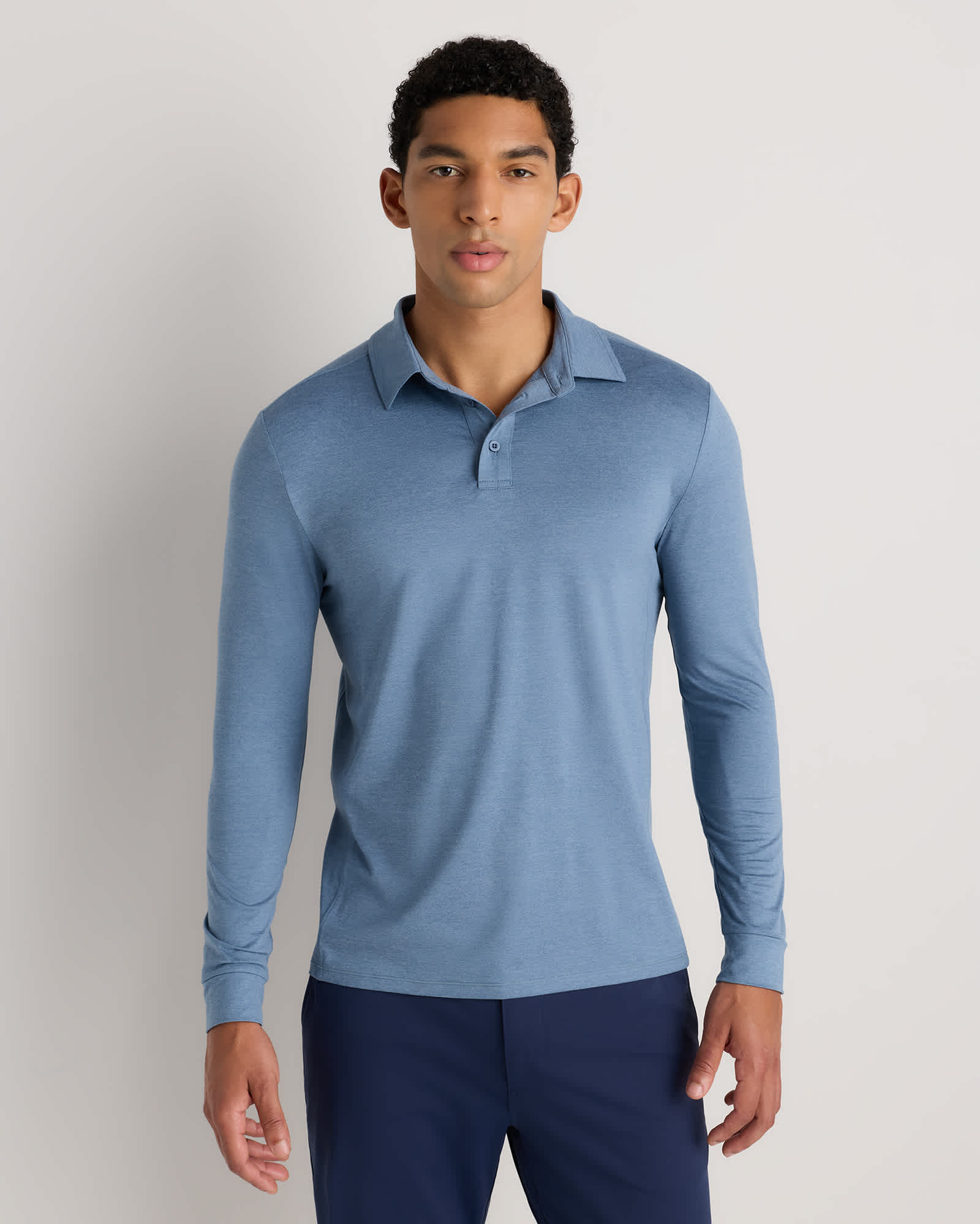 Heather Dewstone Blue Flowknit Breeze Performance Long Sleeve Polo