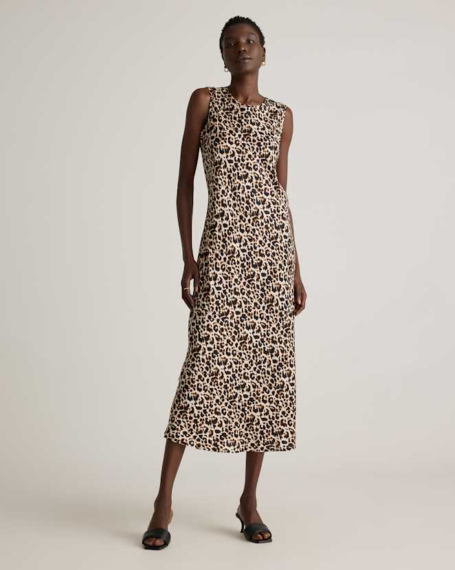 Leopard Washable Stretch Silk Tank Midi Dress