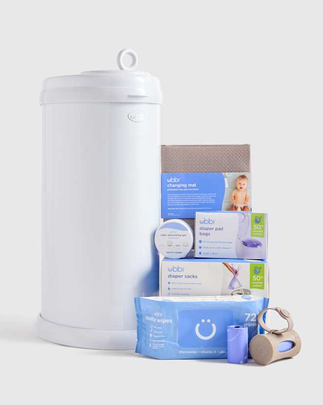 White Ubbi Stainless Steel Diaper Pail Gift Set