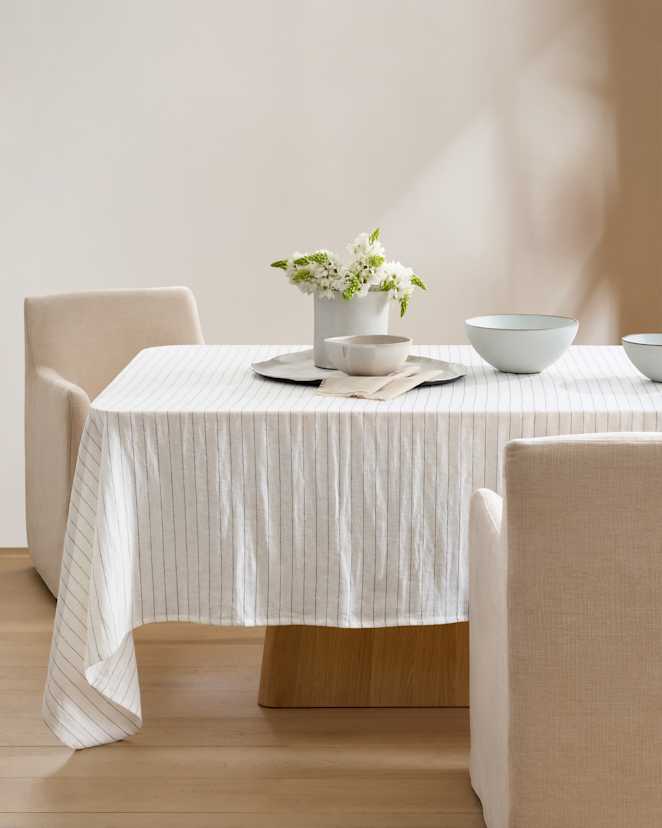 Pencil Stripe European Linen Pencil Stripe Tablecloth