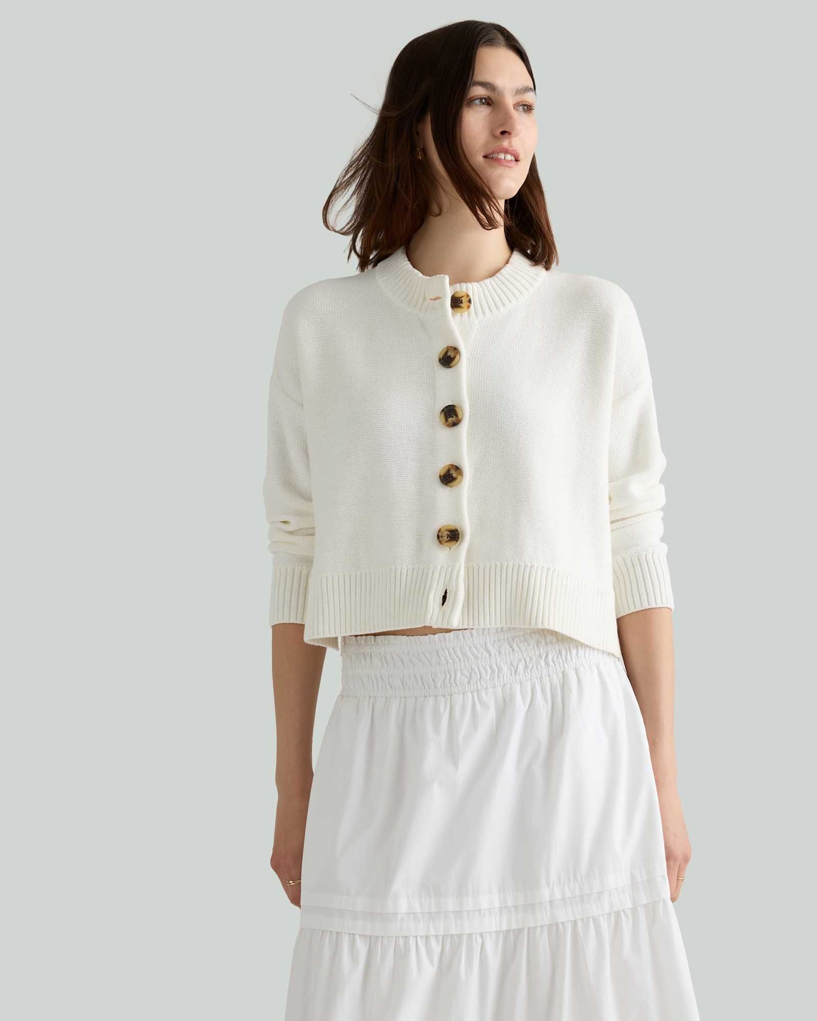 Ivory 100% Organic Cotton Cropped Cardigan