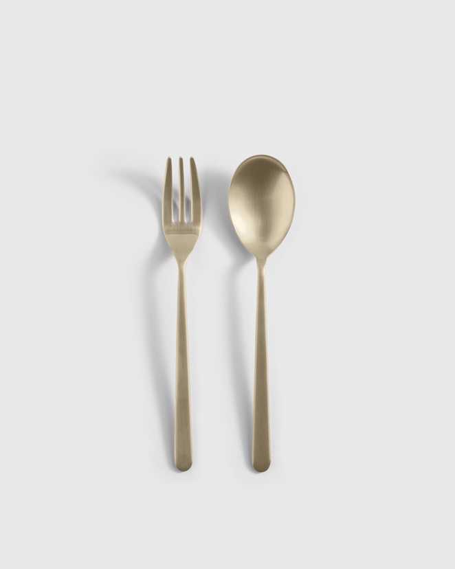 Brushed Champagne Linea 2-Pc Serving Utensil Set by Mepra