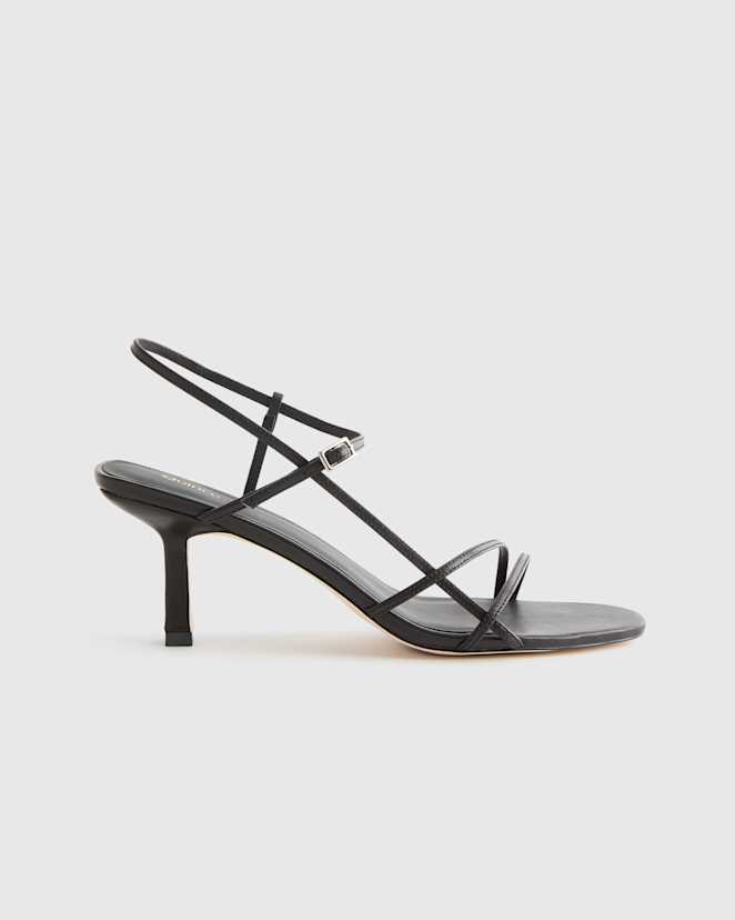 Black Italian Leather 70mm Strappy Heel