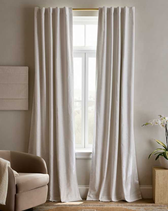 White Textured Cotton Room Darkening Curtain