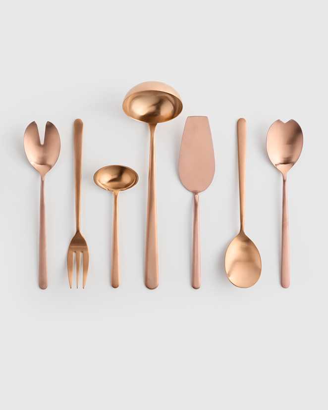 Brushed Bronze Linea 7-Pc Serving Utensil Set by Mepra