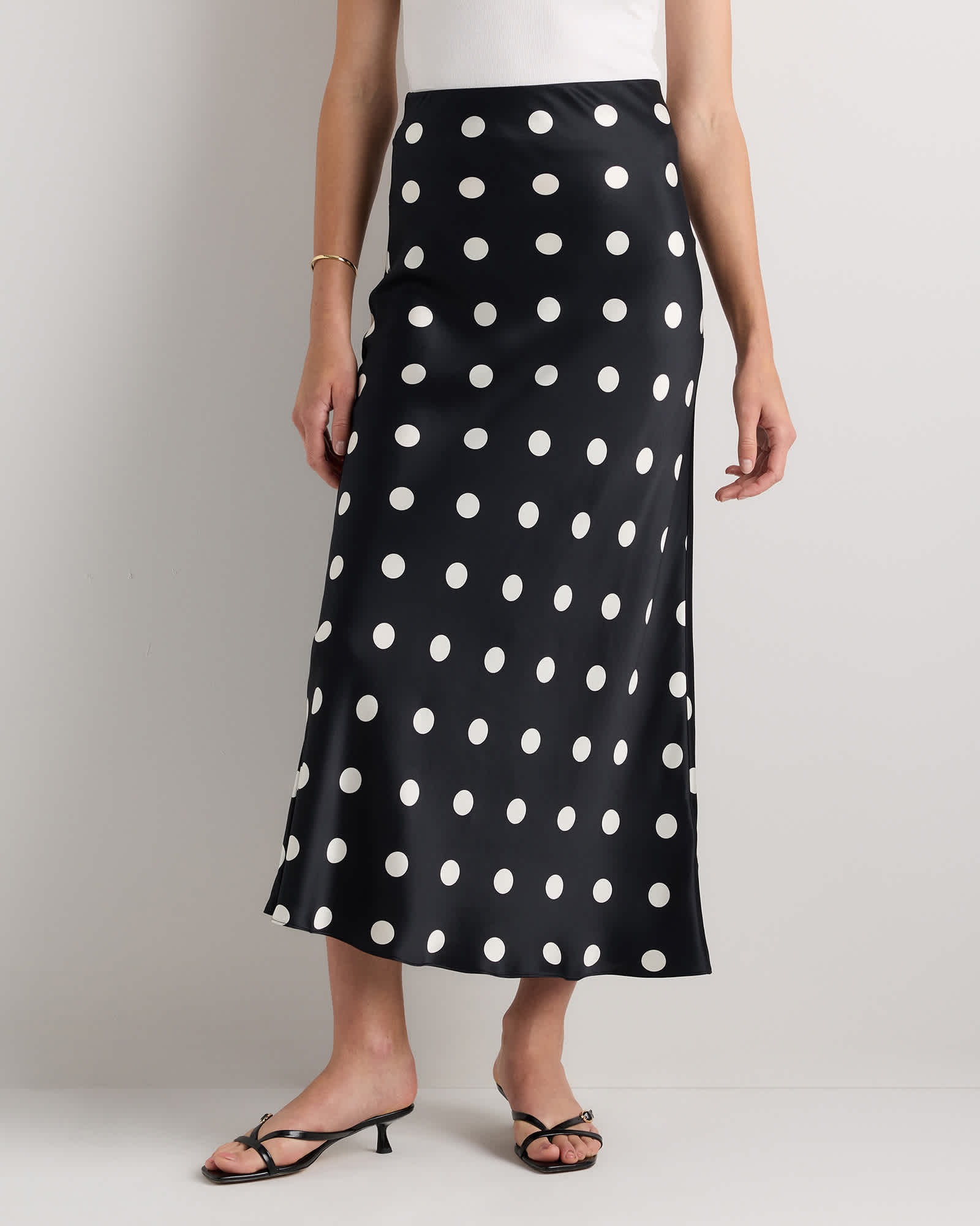noir-large-dot 100% Washable Silk Maxi Skirt