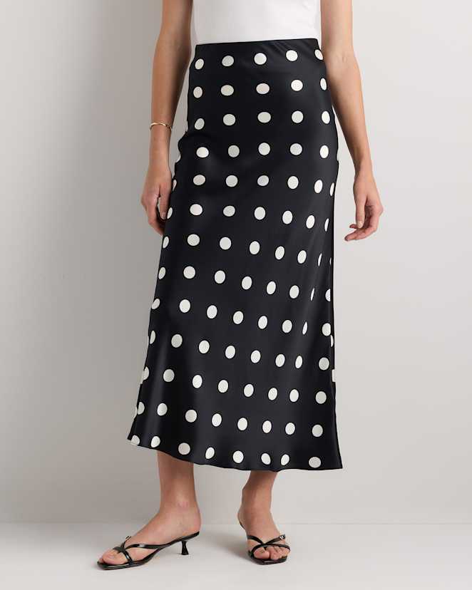 Noir Large Dot 100% Washable Silk Maxi Skirt