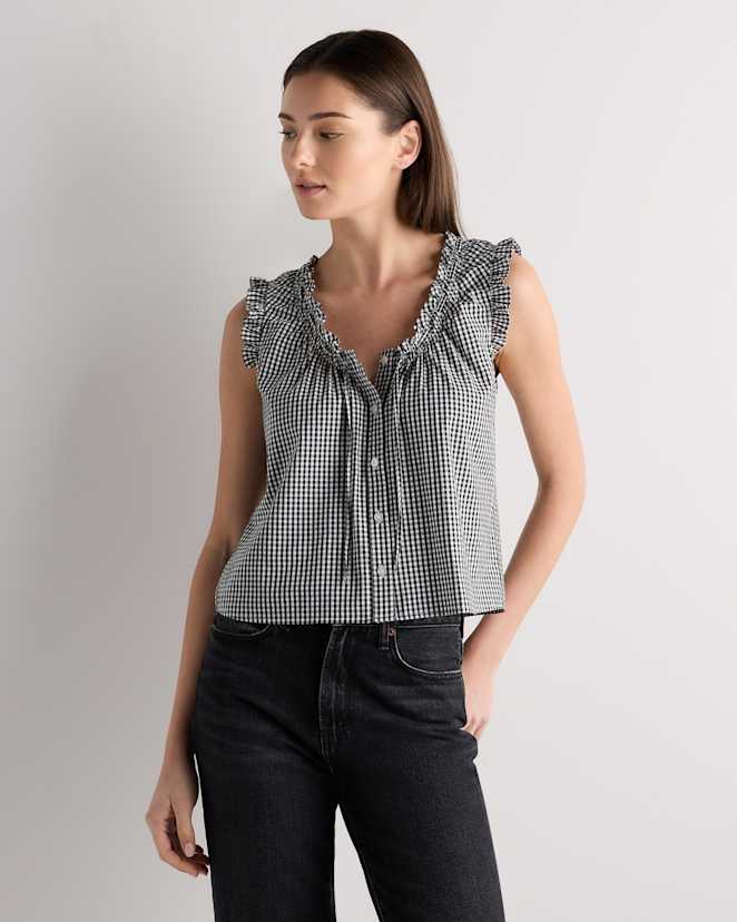Classic Mini Gingham Cotton Viscose Voile Ruffle Trim Tank