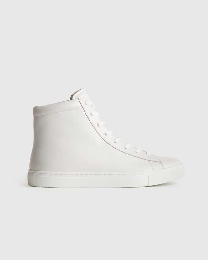 White Italian Leather High Top Everyday Sneaker