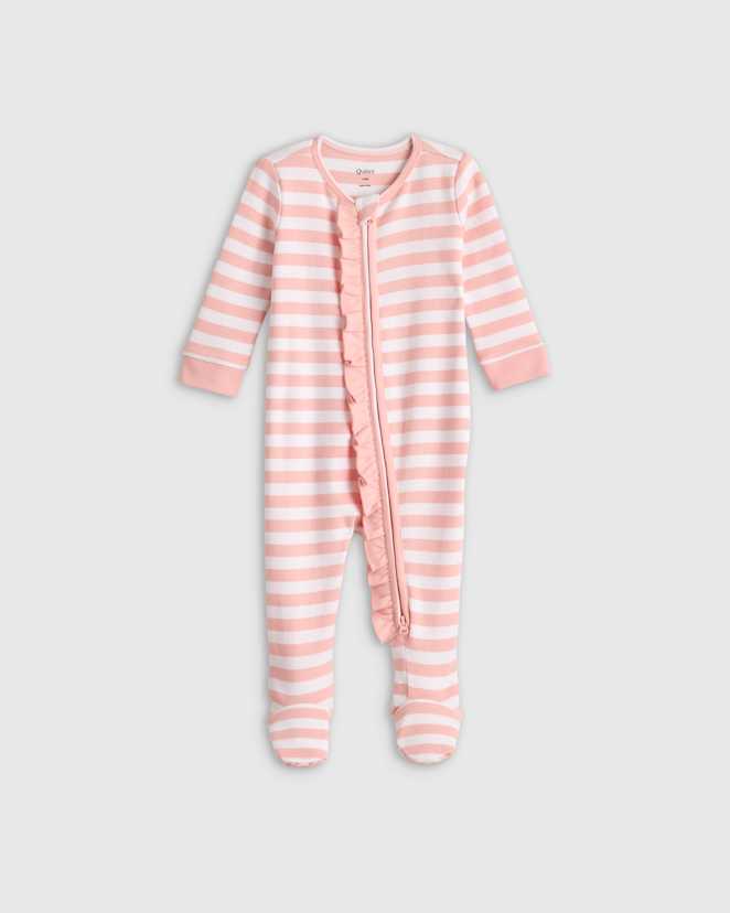 Pink Stripe 100% Organic Cotton Ruffle Footie