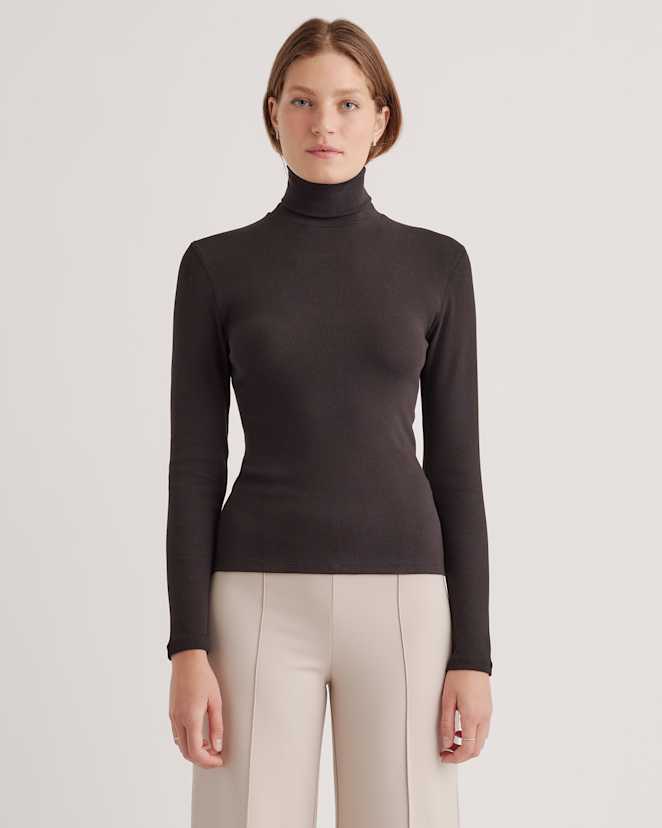 Black Organic Cotton Micro-Rib Turtleneck