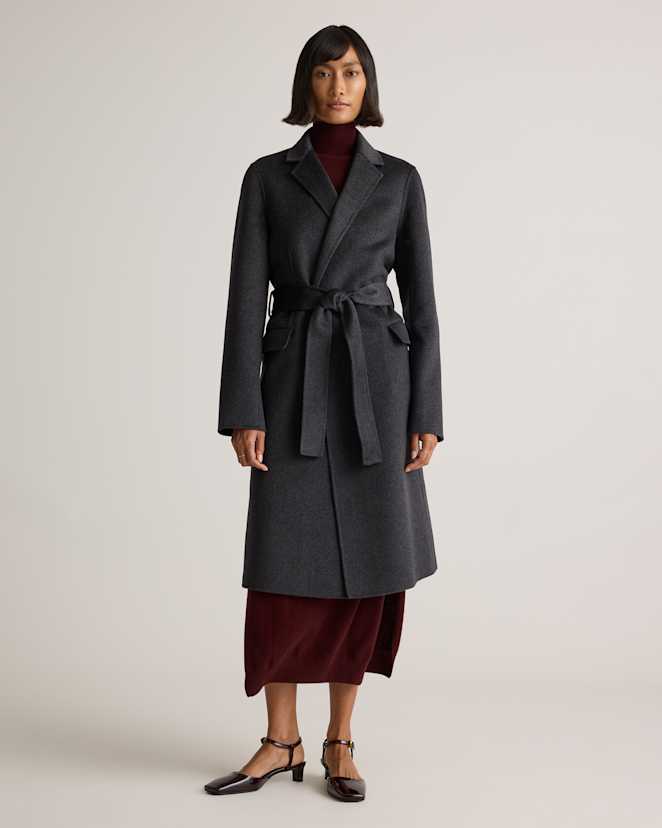 Heather Graphite 100% Mongolian Cashmere Double-Faced Wrap Coat