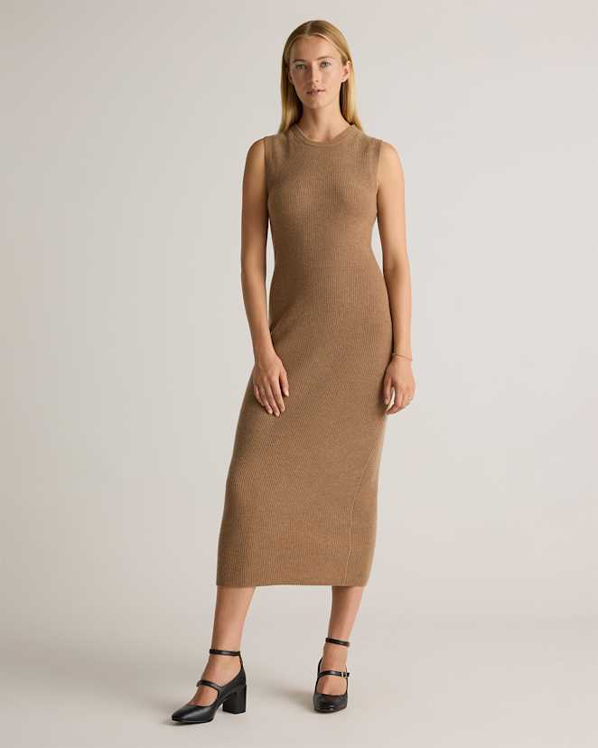 Teak Brown Mongolian Cashmere Sleeveless Midi Sweater Dress