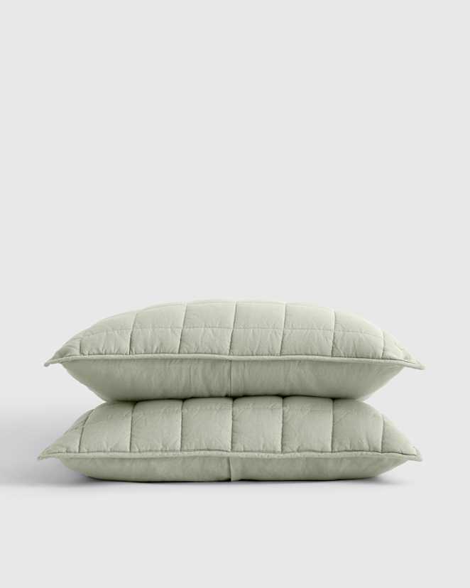 Sage European Linen Box Quilted Sham Set