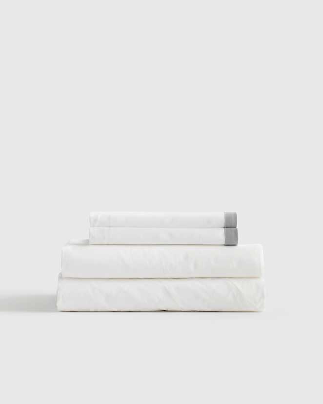 White/Light Grey Luxury Organic Sateen Border Sheet Set