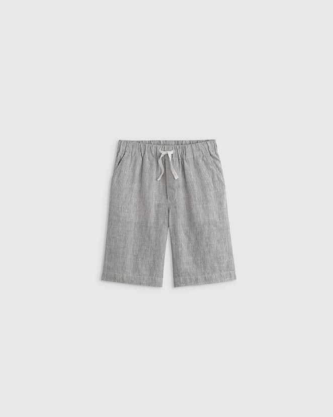 Blue Pinstripe 100% European Linen Pull-On Shorts