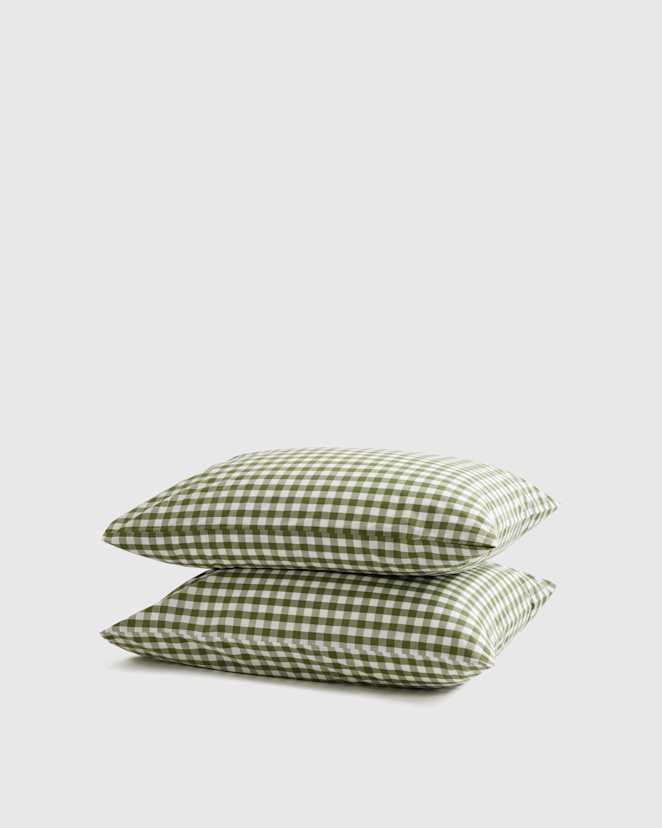 Olive Classic Organic Percale Gingham Pillowcase Set
