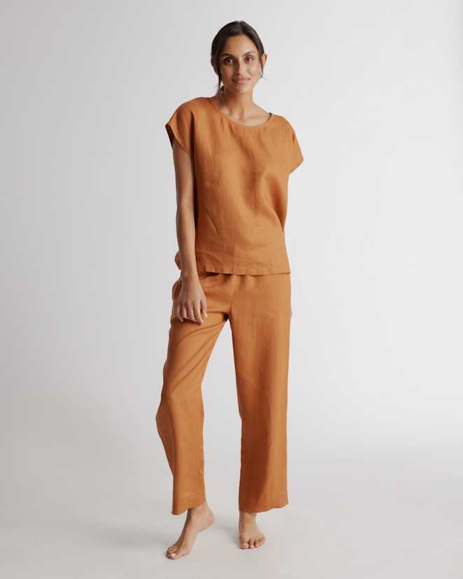 Terracotta 100% European Linen Pajama Set