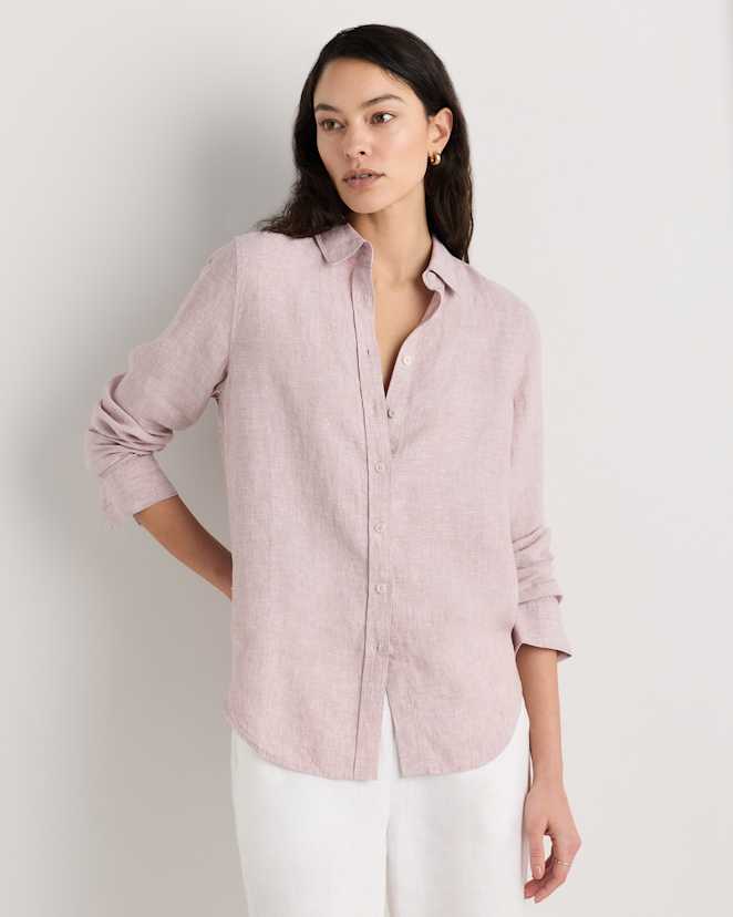 Vintage Pink Chambray 100% European Linen Long Sleeve Shirt