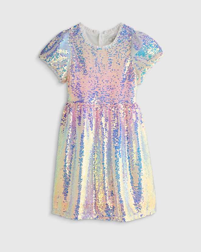 Rainbow Sequins Sequin Flutter Sleeve Dress