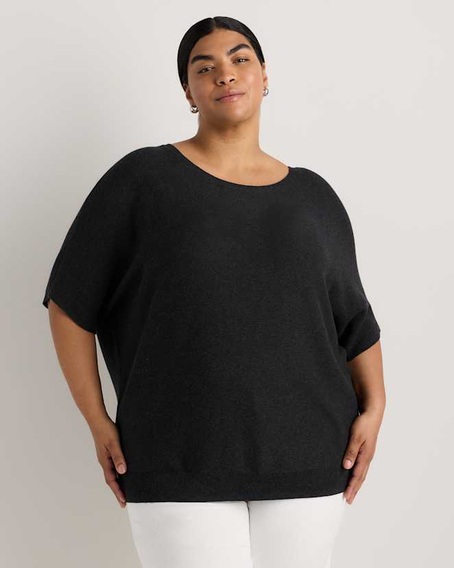 Heather Charcoal Lightweight Cotton Cashmere Link-Stitch Dolman Sweater