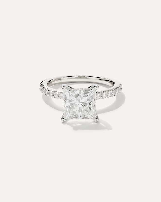 Platinum Lab Grown Diamond Princess Petite Pave Engagement Ring - 3ct