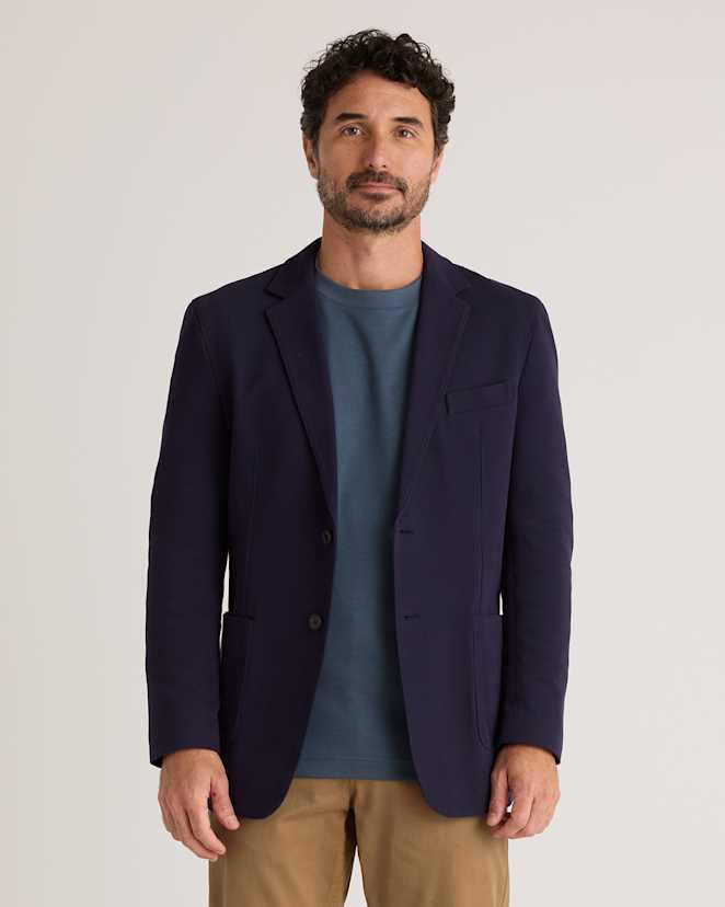 Navy Cotton Pique Knit Blazer
