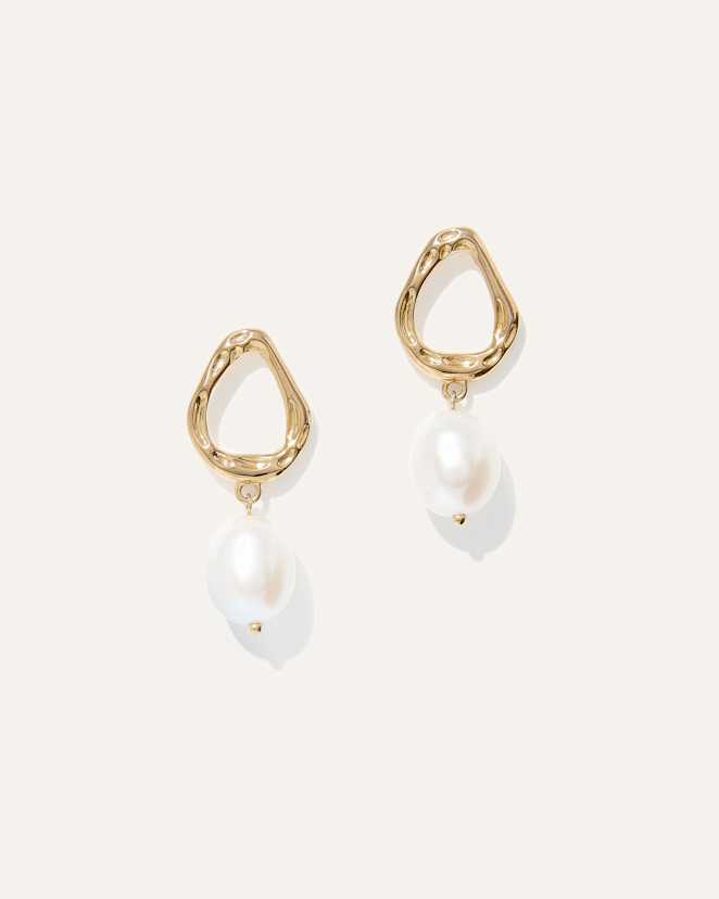 Gold Vermeil Freshwater Cultured Pearl Sculptural Drop Earrings