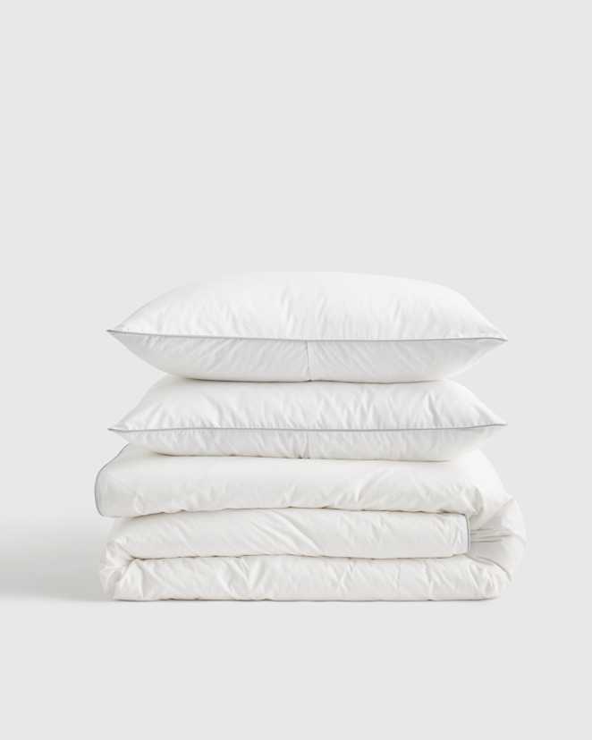 White/Light Grey Classic Organic Percale Piped Duvet Cover Set