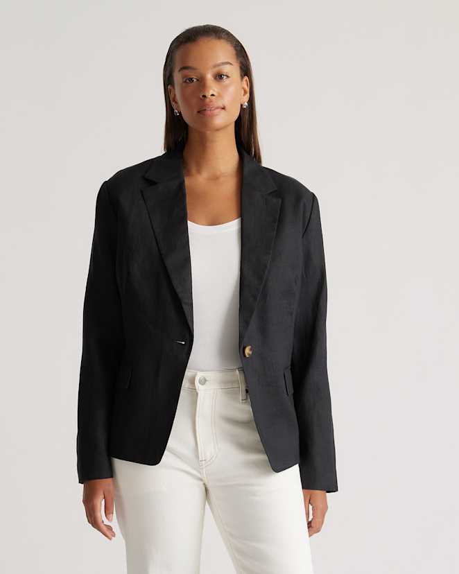 Black 100% European Linen Structured Blazer