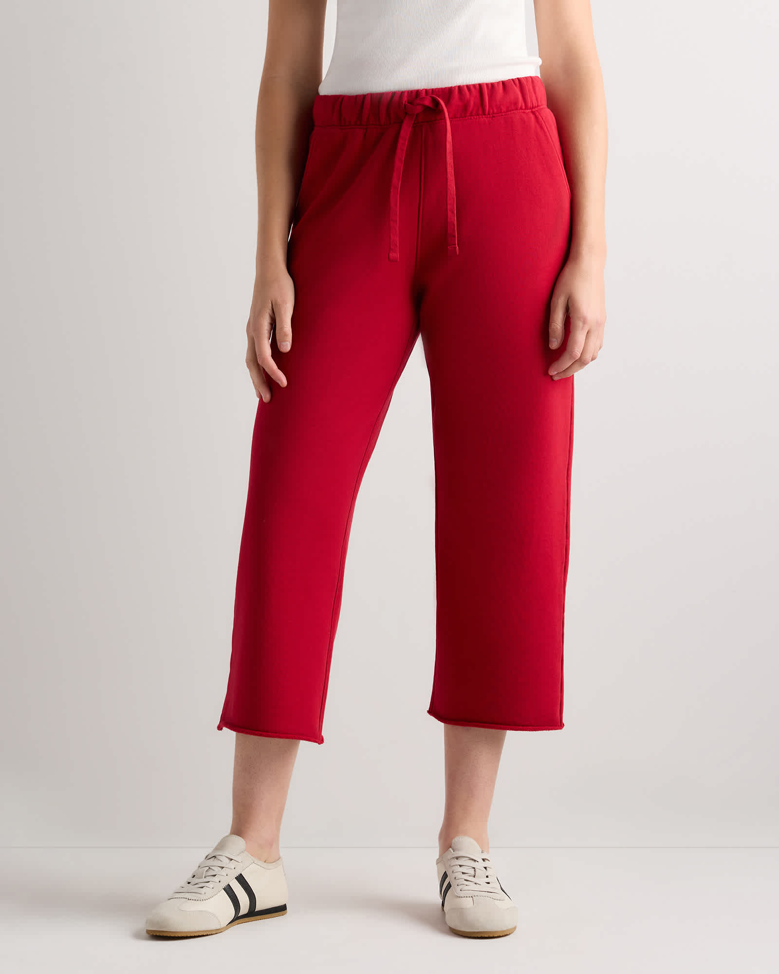 Ruby Red Organic French Terry Cropped Wide Leg Pants