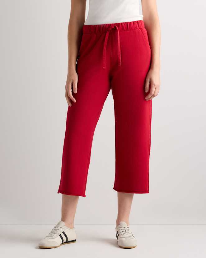 Ruby Red Organic French Terry Cropped Wide Leg Pants