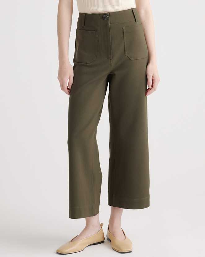 Olive Ultra-Stretch Ponte Cropped Wide Leg Pant