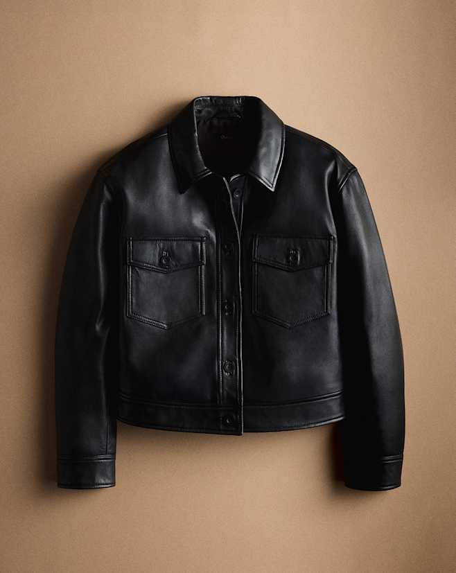 True Black 100% Leather Cropped Jacket