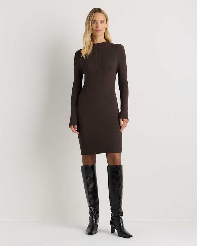 Mocha Heather Cotton Cashmere Mock Neck Mini Dress
