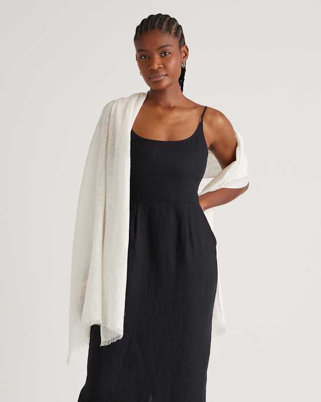 White 100% European Linen Scarf