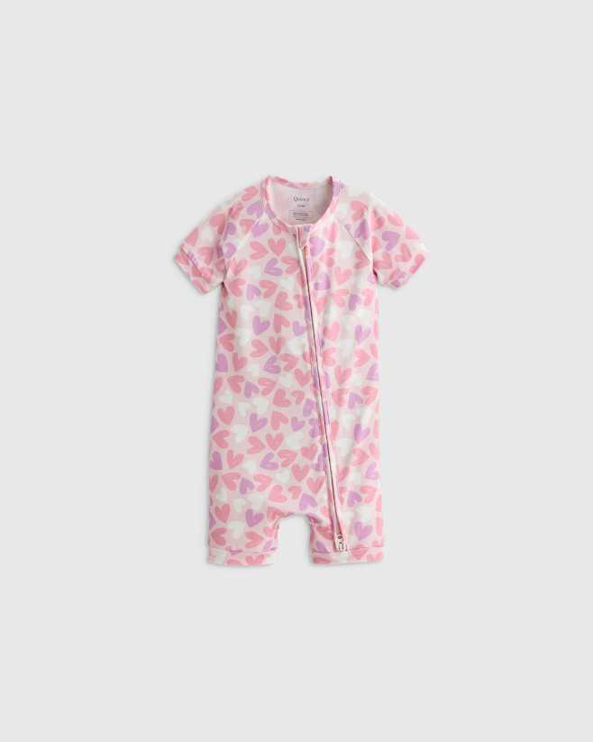 Lavender Hearts Bamboo Shortie Onesie Pajama