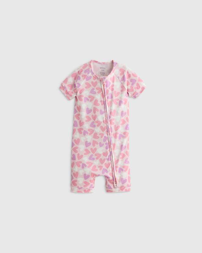 Lavender Hearts Bamboo Shortie Onesie Pajama