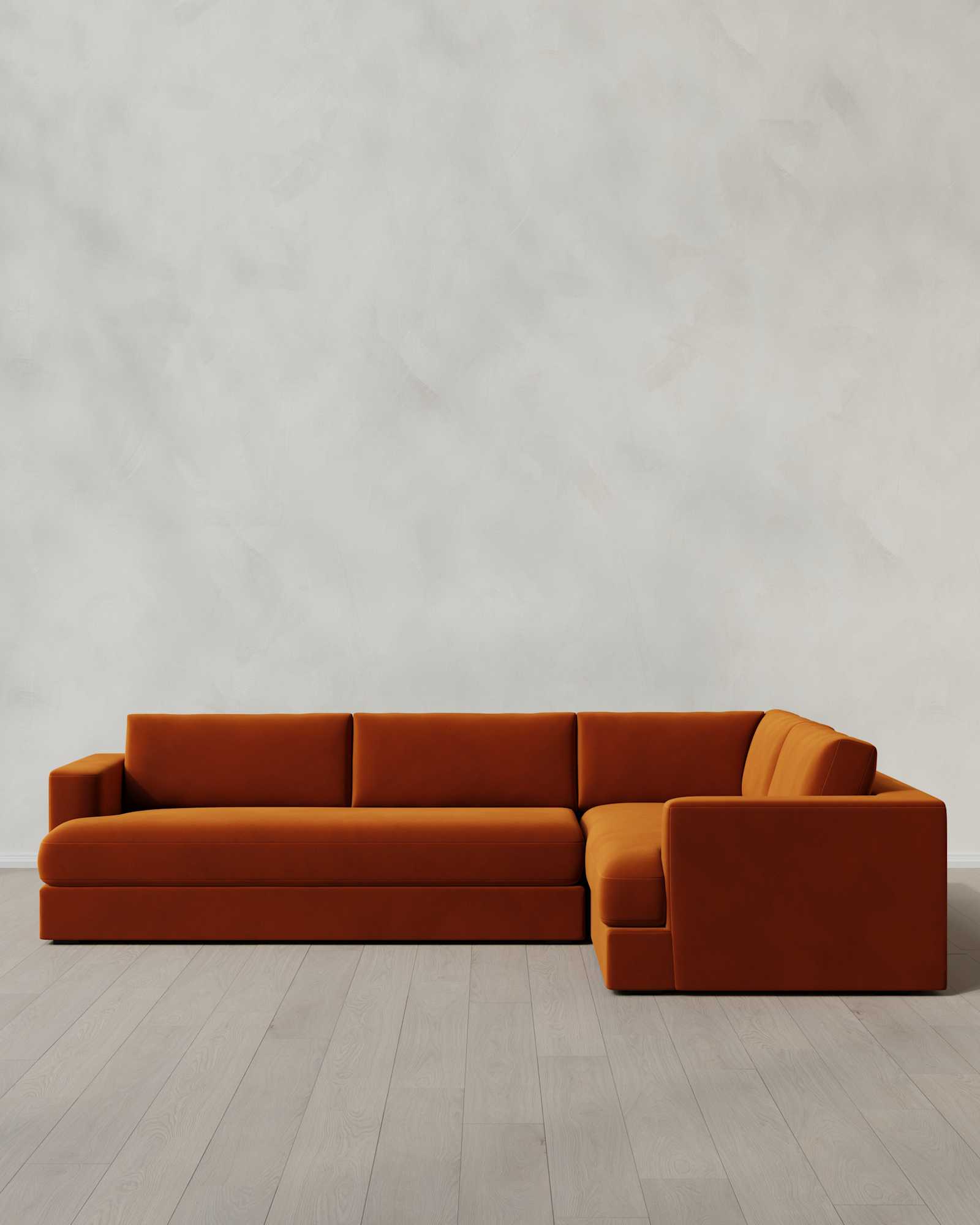 Rust Sierra Curved Arm L Sectional in Performance Velvet