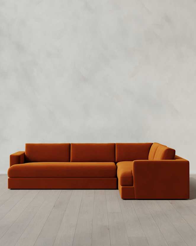 Rust Sierra Curved Arm L Sectional in Performance Velvet