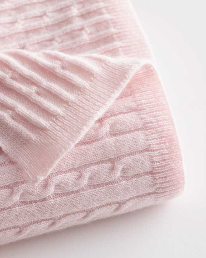 Minimal Pink Mongolian Cashmere Cable Knit Baby Blanket
