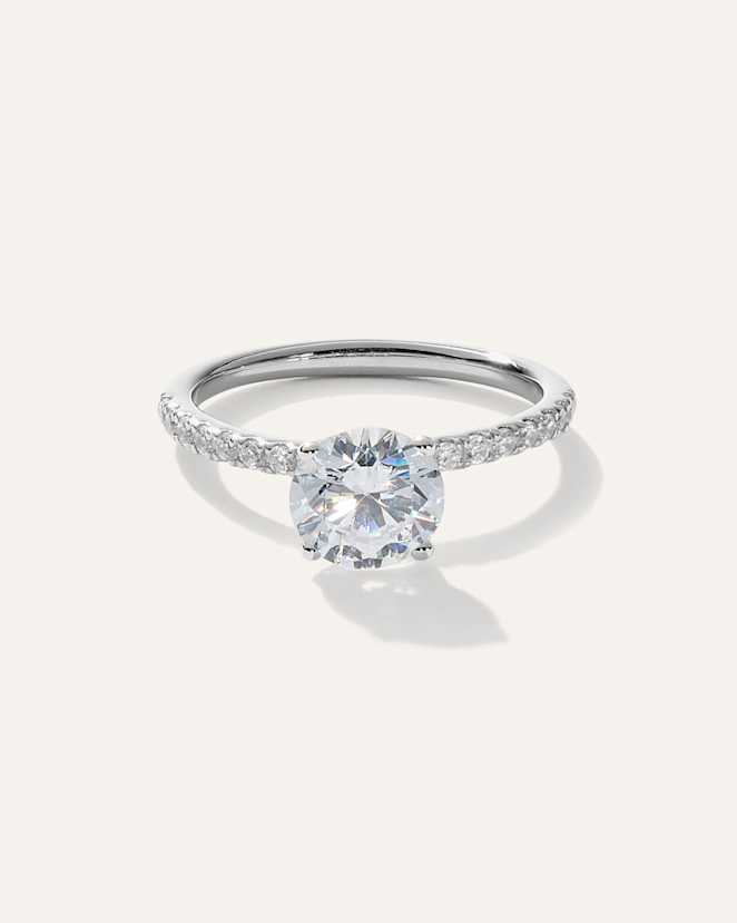 Platinum Lab Grown Diamond Round Petite Pave Engagement Ring - 1.50ct