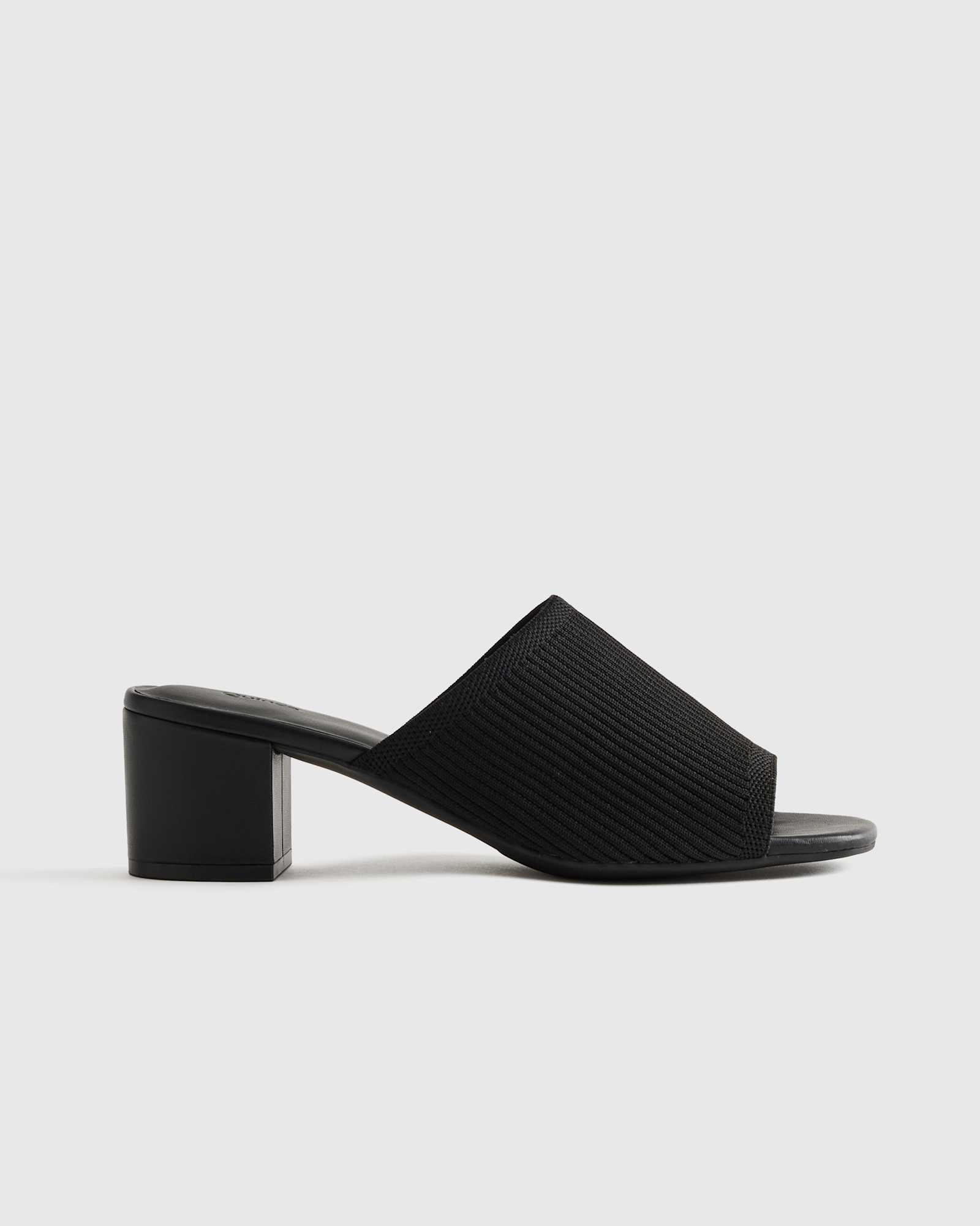black Italian Leather & Eco Knit Heeled Mule