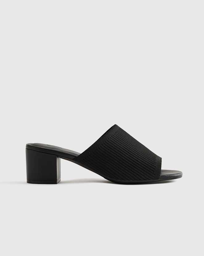 Black Italian Leather & Eco Knit Heeled Mule